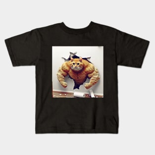 Angry Muscular Orange Cat Kids T-Shirt